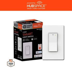 lot 8939 image: 10 Amp 3-Way Smart Home Specialty Light Switch with Wi-Fi and Bluetooth Technology, White, Powered by Hubspace (1-Pack)