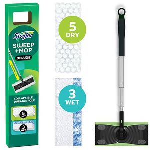 lot 8959 image: Swiffer Sweep  Mop Deluxe  Kit Includes 1 Device  3 HD Wet Mopping Pads  5 HD Dry Sweeping Cloths