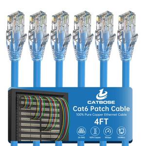 lot 9827 image: 4 Feet Cat6 Patch Cable(6 Pack), Solid Pure Copper Patch Cord, Cat 6 Ethernet Cable, UTP Network, High Speed RJ45 Internet Cable, Compatible for Routers, Switches, PC, Servers, PS45, Xbox - Blue