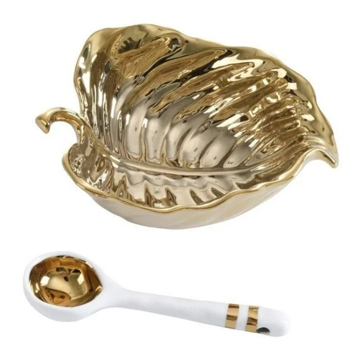 lot 31757 image: Pampa Bay Get Gifty Mini Bowl and Mini Spoon Set, 4 by 6, Gold Leaf