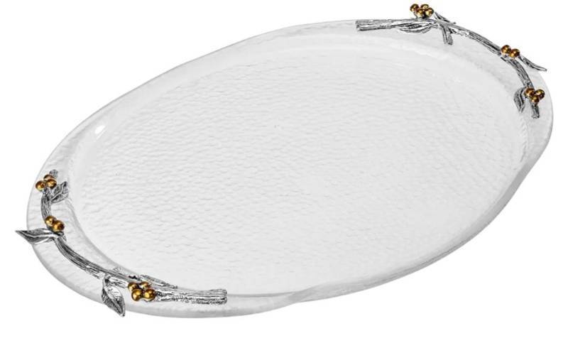 lot 4105 image: Fitz and Floyd Natures Greeting Glass Serve Decorative Tray, 14 x 9.75 x 1.25 Inch