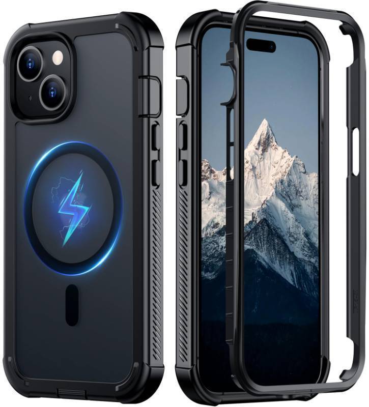 lot 386 image: Red2Fire Magnetic for iPhone 15 Case, Compatible with MagSafeMilitary Grade Drop ProtectionHeavy Duty Shockproof Non-Slip Translucent Matte Bumper Phone Case for iPhone 15 6.1-Black