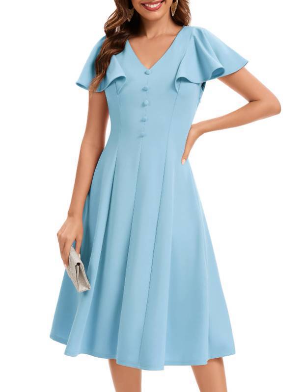 lot 9345 image: Vintage Cocktail Dress, Blue Size M