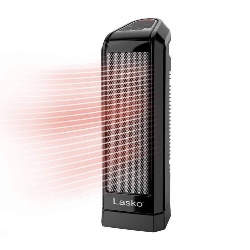 lot 2543 image: Lasko Ceramic Tower Space Heater 1500 Watt  Portable w Thermostat  Black - Retail $90
