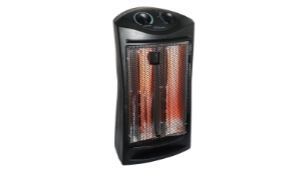 lot 2577 image: 1500-Watt Black Electric Tower Quartz Infrared Space Heater with Thermostat - Retail $74