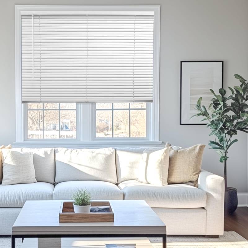 lot 4248 image: Mini Blinds for Indoor Windows 30W x 72H, White Horizontal Vinyl Blinds  Cordless  Easy to Install  Sleek Low-Profile Fit for Doors, Offices, Kitchens & Apartments