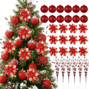 lot 4662 image: 36 Pcs Large Glitter Red Poinsettia Christmas Tree Decorations