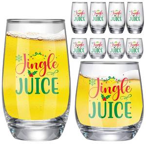 lot 4671 image: 8 Pcs Christmas Wine Glasses 4 Glass Cups 16 oz & 4 Short Stemless Wine Glasses 11oz Glasses