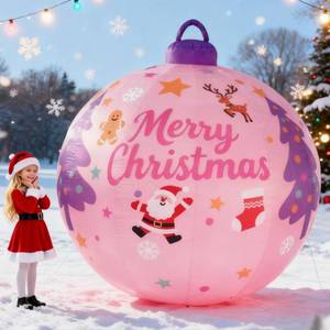 lot 4674 image: 8FT Christmas Inflatable Oversized Ornament Ball Decor, Blow Up Weatherproof Xmas Decorations for Yard, Built-in LED