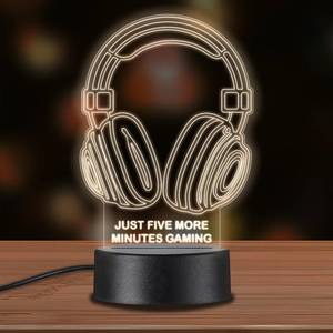 lot 4686 image: Werncy Gift for Gamers, JUST Five More Minutes Gaming Interesting 3D Headphone-Shaped Light Sign 2 Pack