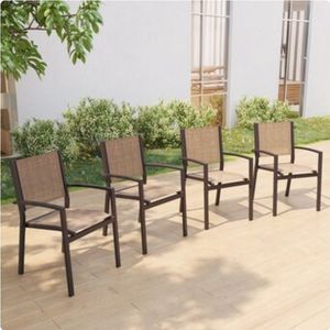 lot 6038 image: ACEGOSES Skytop Set of 4 Stackable Dark Brown Steel Frame Stationary Dining Chair with Tan Mesh Seat - Retail $166