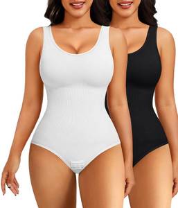 lot 4001 image: Nebility 2 Piece Shapewear Bodysuit for Women Tummy Control Slim Fit Sleeveless Round Neck Body Suit (BlackWhite 2pk, X-Large-XX-Large)