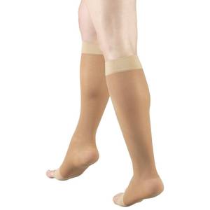 lot 4006 image: Truform Sheer Compression Stockings, 15-20 mmHg, Womens Knee High Length, Open Toe, 20 Denier, Beige, X-Large