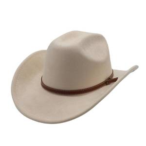 lot 4018 image: Western Cowboy Hat for Men Cowgirl Hat for Women Wide Brim Felt Fedora Hats Classic Flat Top Hats with Buckle Belt (US, Alpha, Medium, Beige)