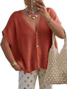 lot 4025 image: Saodimallsu Womens Spring Oversized Cardigans Batwing Short Sleeve Lightweight Button V Neck Casual Knit Sweater Tops Brick Red, M