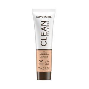 lot 4027 image: COVERGIRL Clean Invisible Foundation Makeup, Dewy & Glowy Natural Finish, Buildable Coverage, Skin-Like Smooth Look, Vegan, Buff Beige, 1oz