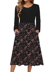 lot 4031 image: Zeagoo Casual Fall Dresses for Women Long Sleeve Midi Dress Boho Crew Neck Ruffle Beach Dresses Loose Tshirt Dress with Pockets PAT4 XXL