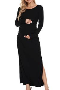 lot 4032 image: Smallshow Womens Split Maternity Dress Long Sleeve Ruched Pregnancy Clothes Large Black