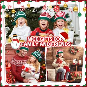 lot 4033 image: Ramede 6 Christmas Knitted Elf Hats Santa Hat for Adults Xmas Beanie Winter Hats with Pompom Bulk Crochet Caps for Women Men(Vivid Color,Stripe)