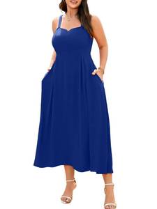 lot 4036 image: RWJ Womens Plus Size Dresses with Pockets V-Neck Sleeveless Maxi Dress for Wedding Guest Dress Formal Cocktail Royal Blue Large