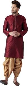 lot 4046 image: Sojanya (Since 1958 MenS Maroon & Gold Silk Dhoti Kurta Set, Size 38