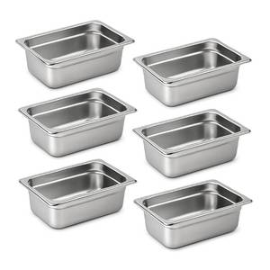 lot 4049 image: Aplancee 14 Hotel Pans 4 Inch Deep Stainless Steel Food Pan - Anti-Jam 6 Pack Steam Table Pan Set for Catering, Buffet Use, Kitchen Prep Retail- $39