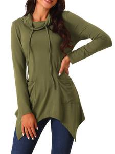 lot 4061 image: Seta T Womens Casual Long Sleeve Cowl Neck Asymmetrical Hem Tunic Tops with Pockets X-Large Army Green
