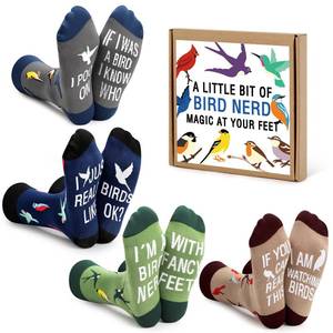 lot 4064 image: Vansolinne Birds Socks For Men Casual Crew Socks Bird Nerd Lovers Appreciation Birthday Funny Crazy Animal Gifts Cardinal Hummingbird Spring Watchers Cozy Breathable Mid-calf Length 4 Pairs