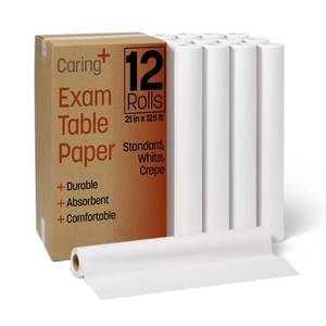 lot 4074 image: Caring Medical Exam Table Paper, Crepe Table Paper, 21 inches x 125 feet, Case of 12 Rolls, Ideal for Doctor Offices, Crafts, Spas, Tattoo Parlors, and more, Hygienic Disposable Surface Protection Retail- $50
