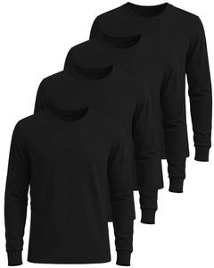 lot 4081 image: Real Essentials 4 Pack Mens Cotton Long Sleeve Crew Neck T-Shirt - Soft Work Casual Jersey Tees- Set 1, M