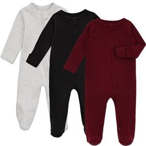 lot 4095 image: Aablexema Baby Footie Pajama with Mitten Cuffs, Double Zipper Infant Cotton clothes Sleeper Pjs, Footed Sleep Play(Grey&Black&Wine Red,9-12 Months)