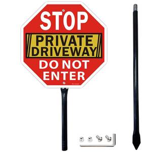lot 4103 image: Stop Sign, Do Not Enter Private Driveway Sign with Stake, 36 Tall, 12 x 12, Reflective Aluminum, Retail $33