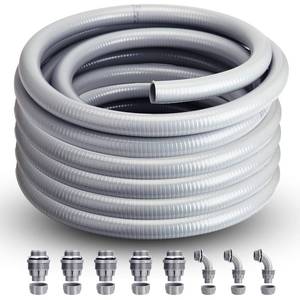 lot 4105 image: AISIMEE Liquid Tight Conduit 34inch 100FT,Flexible Non-Metallic Liquid Tight Flex Electrical Conduit and Connector Kit with 5 Straight and 3 90-Degree Conduit Connector Fittings, Retail $68