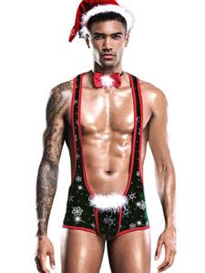 lot 4106 image: EHSUYAB Sexy Lingerie For Men, Mens Wrestling Singlet, 3 Piece Christmas Santa Claus Costume Outfit Man Male Xmas One Size Fits All Red