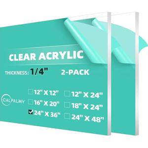 lot 4119 image: CALPALMY (2-Pack) 24 x 36 Clear Acrylic Sheet Plexiglass 14 Thick Use for Craft Projects, Signs, Display Cases, Sneeze Guard and More Cut with Cricut, Engraver, Power Saw or Hand Tools, Retail $70