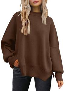 lot 4130 image: LILLUSORY Chocolate Brown Sweaters for Women 2025 Fall Fashion Outfits Trendy Crewneck Knit Cute Lightweight Sweater Pullover Tops Winter Clothes ChocolateBrown M