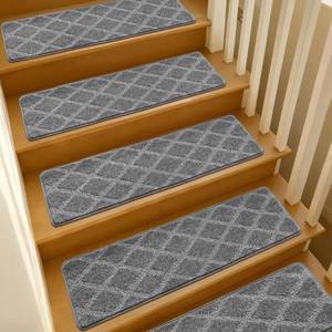 lot 4145 image: JOYKISS 9.5x36 Stair Treads for Wooden Steps Indoor, 15 Pcs Non Slip Peel and Stick Carpet Stair Treads, Washable & Reusable Self Adhesive Stair Runner Rug for Kids Elders Pets - Gray, Retail $70