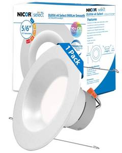 lot 4160 image: NICOR Lighting Recessed Ceiling Lights LED Downlight - Dimmable 56 inch LED Recessed Light Fixtures - Selectable CCT 2700K-5000K, 918 Lumens, 10.3W - DLR56 Retrofit Ceiling Light, White, 1-Pk