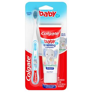 lot 4163 image: Colgate Baby Toothpaste and Toothbrush Kit, Mild Fruit Flavor, for Ages 3-24 Months