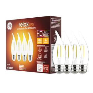 lot 4164 image: GE Relax LED Light Bulbs, 40 Watt, Soft White, Decorative Bulbs, Clear, Medium Base (4 Pack)