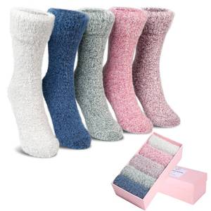 lot 4169 image: SISOSOCK 5 Pairs Fuzzy Soft Cozy Comfortable Socks for Women, Casual Sleep Comfy Socks, Perfect Warm Winter Gifts for Women