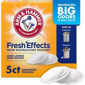 lot 1775 image: Arm & Hammer Fresh Effects Odor Neutralizing Baking Soda Pouches, Unscented Deodorizer for Long Lasting Freshness in Shoes, Gym Bags, & Small Spaces, 6 count