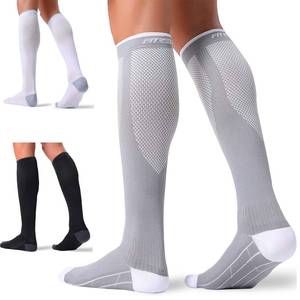lot 1779 image: FITRELL 3 Pairs Compression Socks for Women and Men 20-30mmHg- Circulation and Muscle Support Socks for Travel, Running, Nurse, Knee High, Medical BlackWhiteGrey LXL