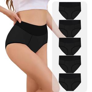 lot 1810 image: KAZNA Womens Cotton Underwear, High Waisted Briefs Panties Plus & Regular Size, Breathable Soft Hipster 5 Pack S Black