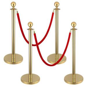 lot 1819 image: Yeatruojeet 4 PCS Stainless Steel Stanchion Post,5Ft Red Velvet Rope, Hollow Base and Velvet Ropes Safety Barriers Set, Poles Crowd Control Barriers for Red Carpet Themed Decoration, Retail $70