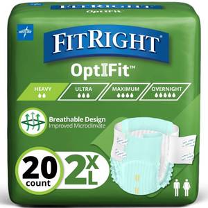 lot 1820 image: FitRight OptiFit Extra Adult Briefs, Incontinence Diapers with Tabs, Moderate Absorbency, 2XL, 60 to 70, 20 Count