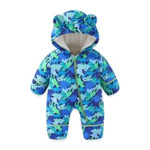 lot 1848 image: JiAmy Baby Snowsuit Baby Printed Winter Clothes With Flod-Over Girl Boy Hooded Outfits Jumpsuit Coat Dinosaurs 18-24 Months