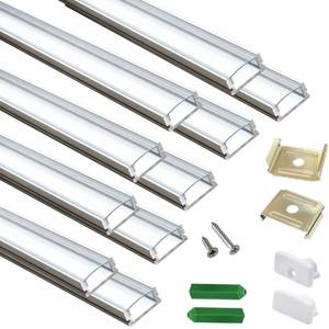 lot 1851 image: THMOOTHER Clear LED Strip U Channel 10-Pack 3.28FT,17X7.5MM Surface Mounted Tape Light Aluminum Track with Transparent Cover Cabinet,Stairs,Counter,Wall Flush Installed Low Profile (10, 3.28FT), Retail $73
