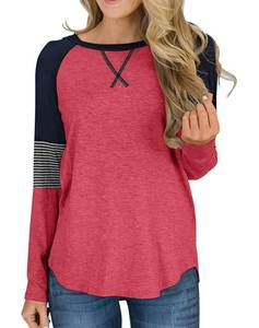 lot 1871 image: Hilltichu Womens Color Block Round Neck Tunic Tops Casual Long Sleeve Shirt Blouse, Large