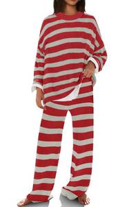 lot 1878 image: SENSERISE Womens Striped Set Sweater Lounge Sets Matching Fall Outfits Long Sleeve Tops and Pants with Pockets(Red,S)